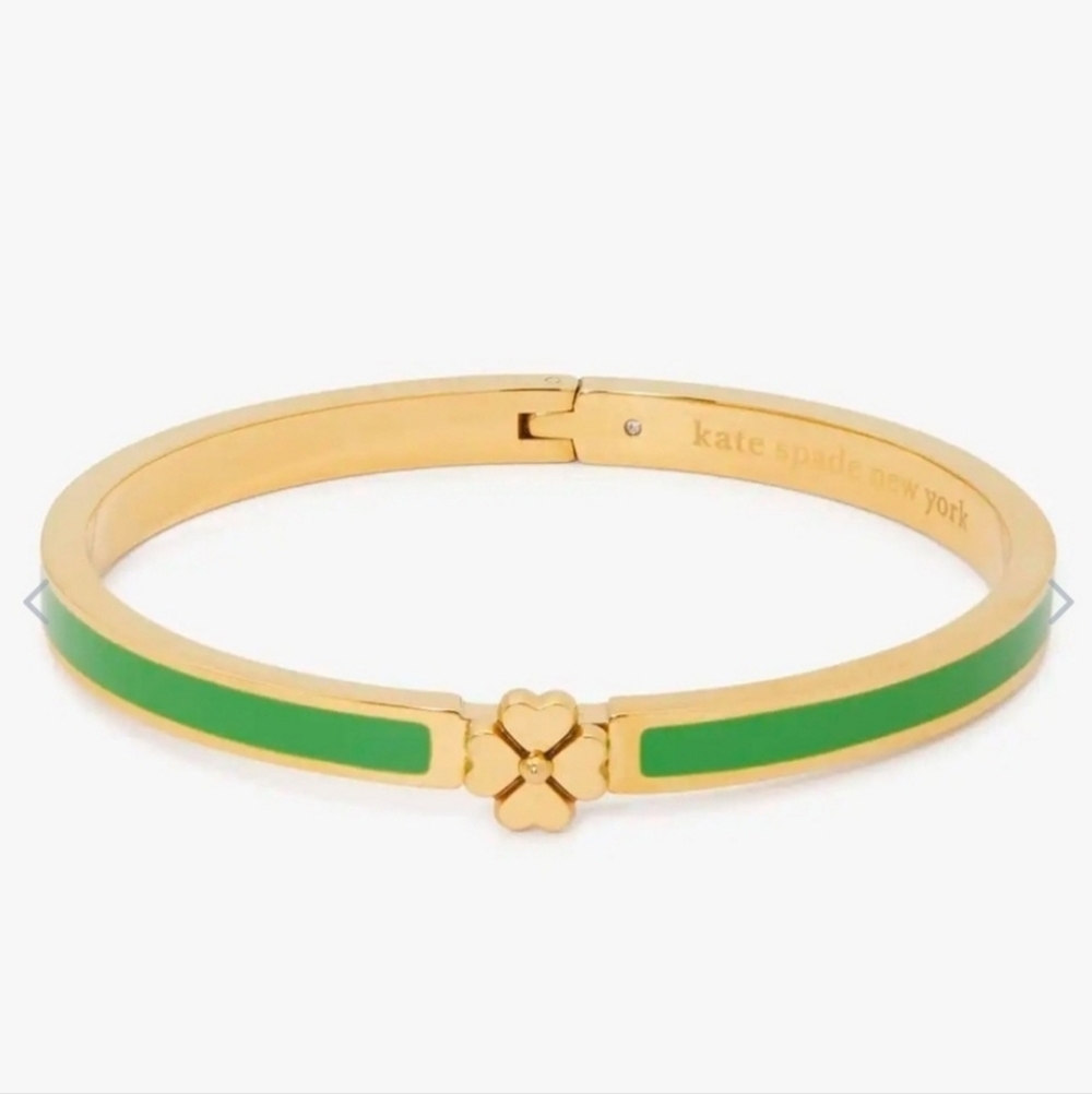 💚▪️Kate Spade▪️ Heritage Spade Flower green Thin Hinged Bangle Bracelet - Picture 1 of 9